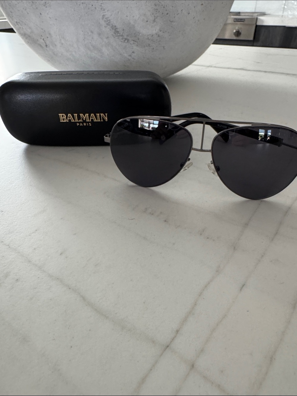 Balmain Aviator Sunglasses with Black Lenses and Silver Frame